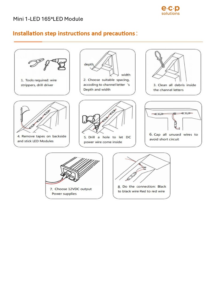 Mini 1-LED Module, DC 12V 0.35W Waterproof, 3000K Yellow or 6500K White Color, Decorative Light for Letter Advertising Signs with Tape Adhesive Backside (50 pcs / 1 String).