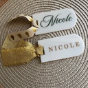 Personalized  Acrylic Tag’s names, with engraving and handcrafted  acrylic paint technique