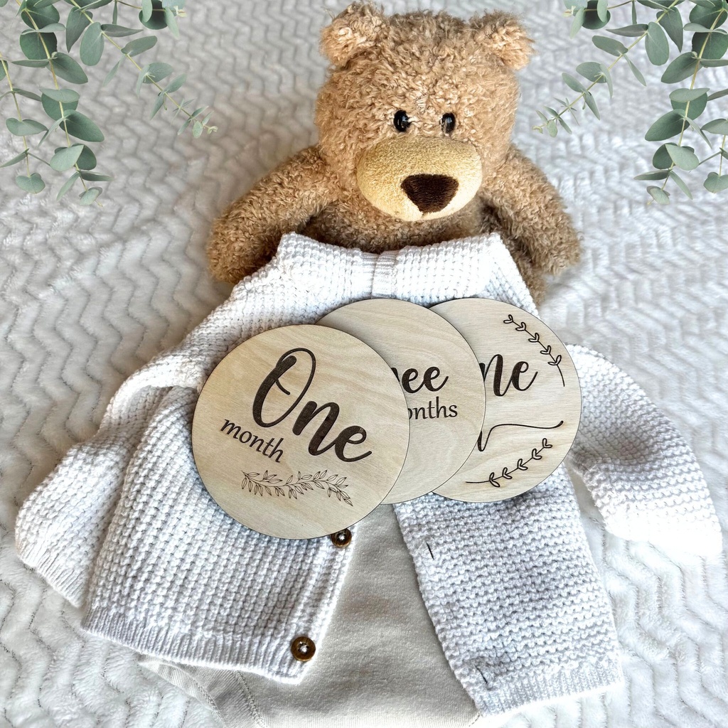 Wooden Personalized Baby Milestones + Hello World. Set of 13 Pieces