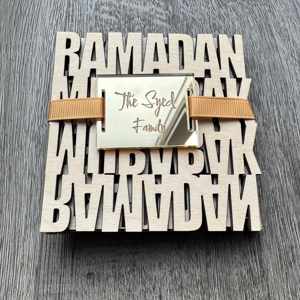 Set of 4. Unique Ramadan Design Wood Coaster with Personalized Tag for gift