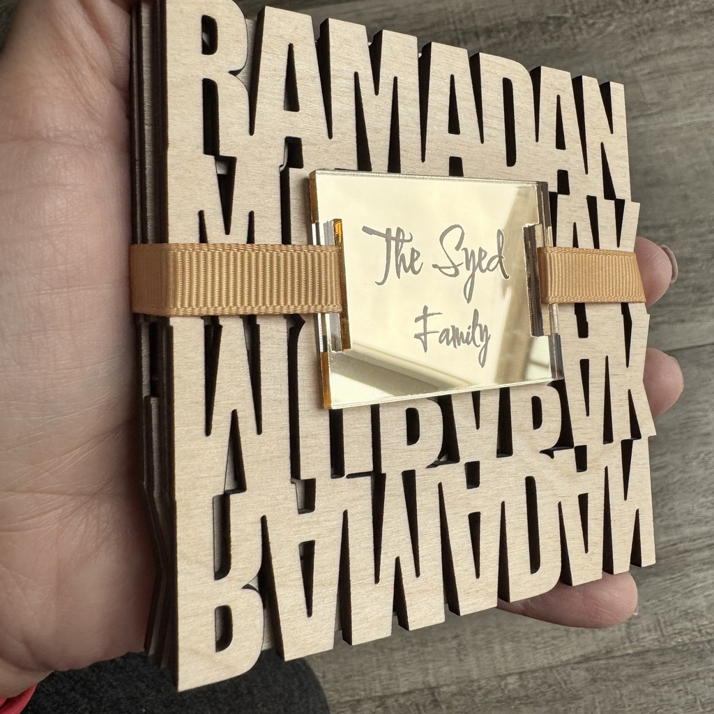 Set of 4. Unique Ramadan Design Wood Coaster with Personalized Tag for gift