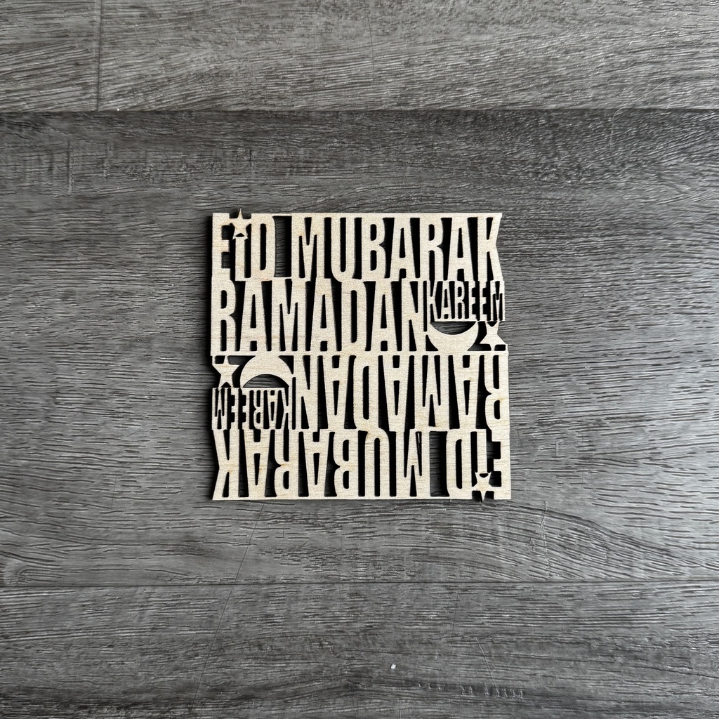 Set of 4. Unique Ramadan Design Wood Coaster with Personalized Tag for gift
