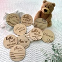 Wooden-Engraved and Personalized Baby Announcement. Set of 3 Pieces + Clear Stand