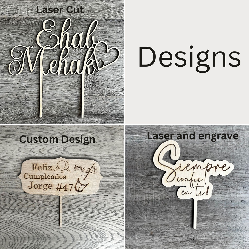Custom Wood Laser engrave and Cut Cake Topper