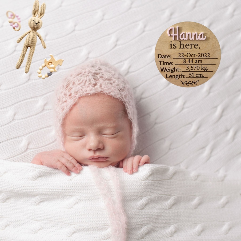 Wood and Acrylic Personalized newborn announcement Sign | Baby info engraved | Wooden Birth Sign