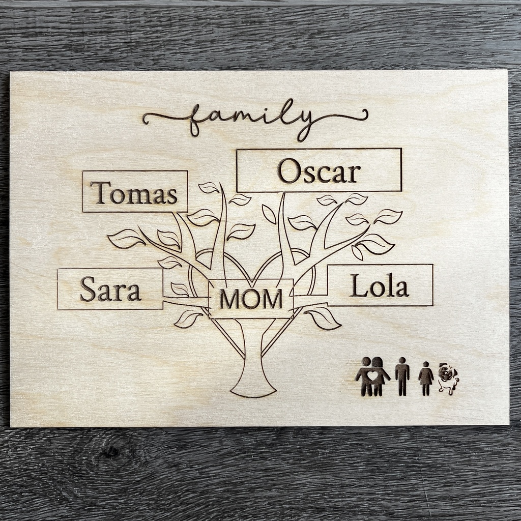 Custom mothers day gift-Wood and Engraved Family Tree Sign.