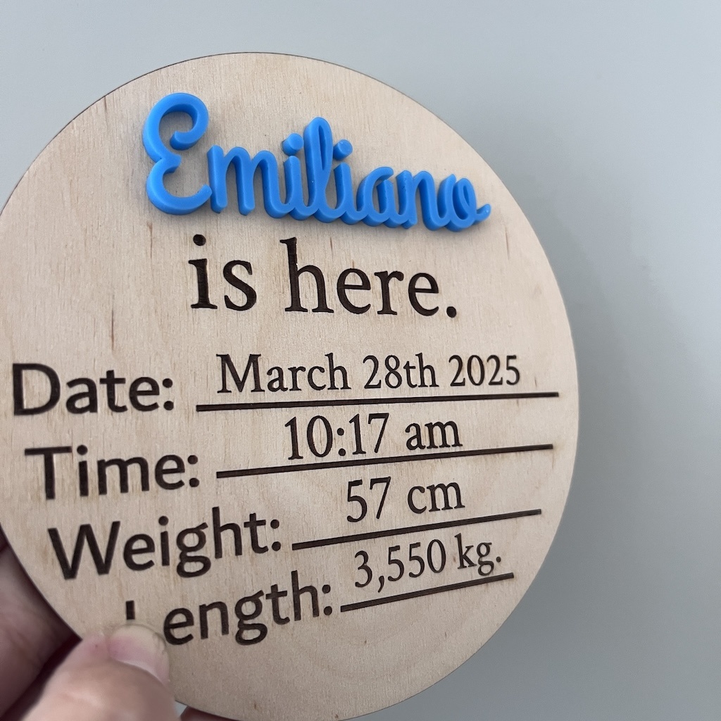 Wood and Acrylic Personalized newborn announcement Sign | Baby info engraved | Wooden Birth Sign