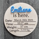 Wood and Acrylic Personalized newborn announcement Sign | Baby info engraved | Wooden Birth Sign