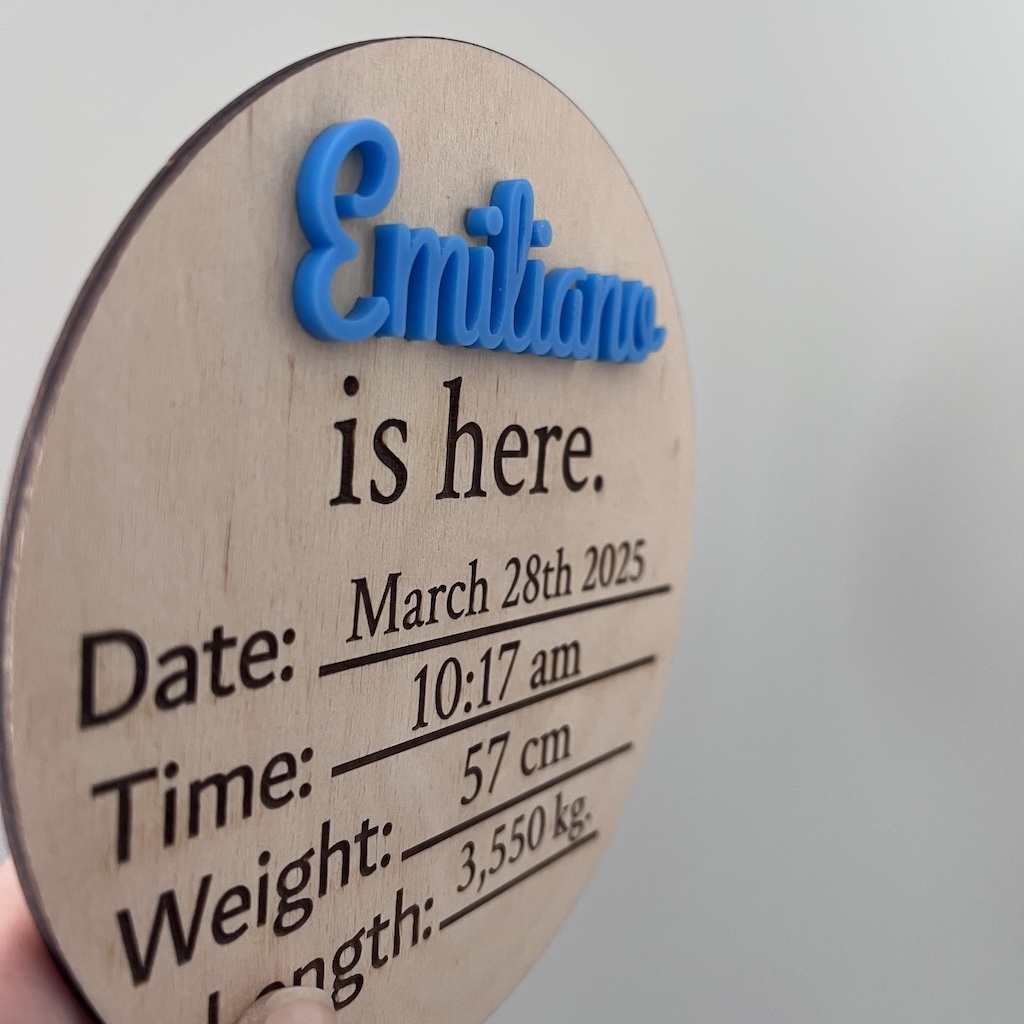 Wood and Acrylic Personalized newborn announcement Sign | Baby info engraved | Wooden Birth Sign