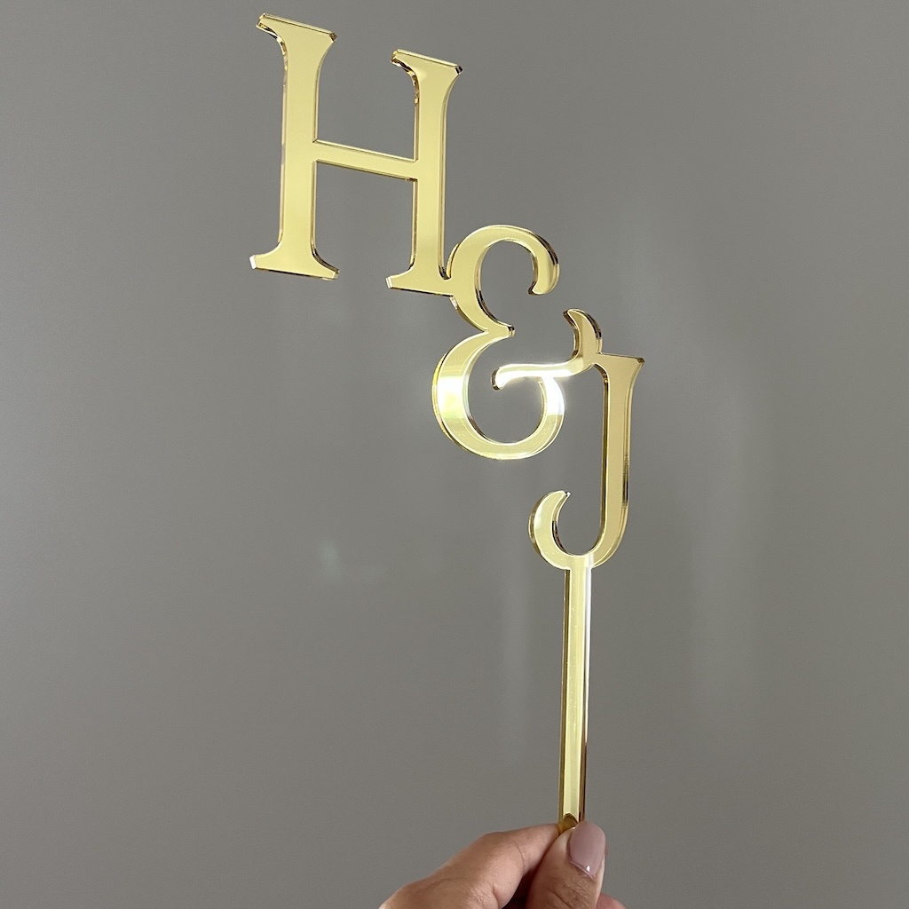 Double-Sized Mirror Acrylic Cake Topper | Monogram Letter | Custom Initials topper | Elegant Party Decoration | Custom Cake Topper
