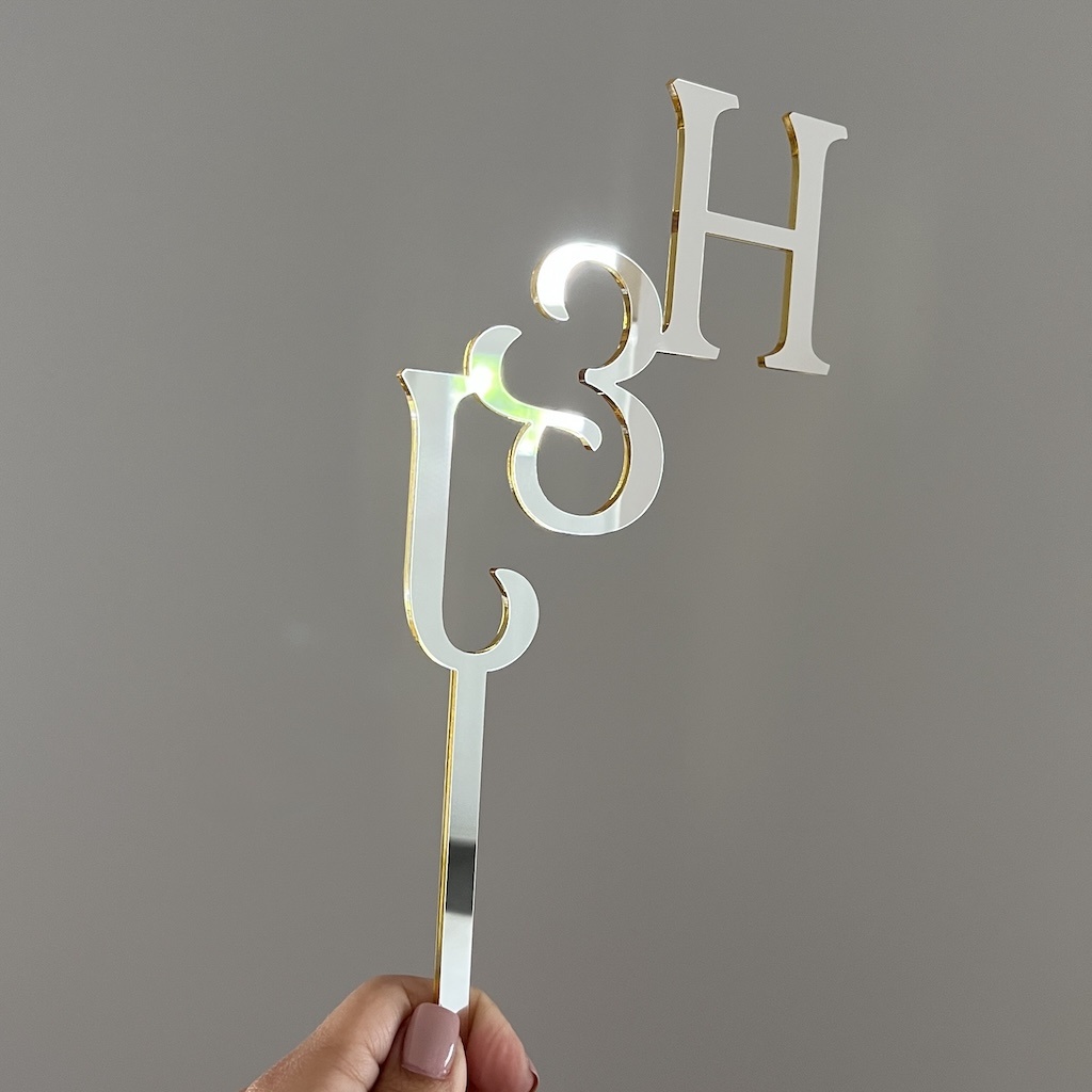 Double-Sized Mirror Acrylic Cake Topper | Monogram Letter | Custom Initials topper | Elegant Party Decoration | Custom Cake Topper