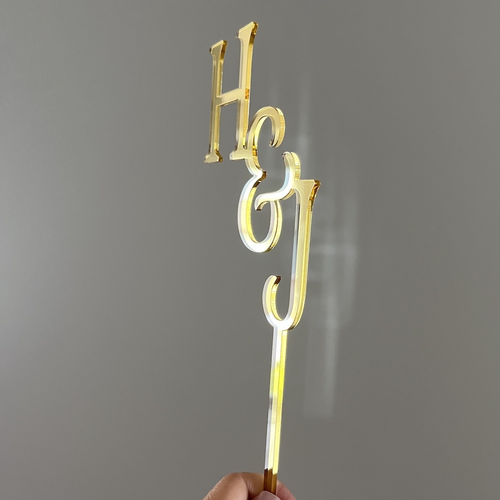 Double-Sized Mirror Acrylic Cake Topper | Monogram Letter | Custom Initials topper | Elegant Party Decoration | Custom Cake Topper