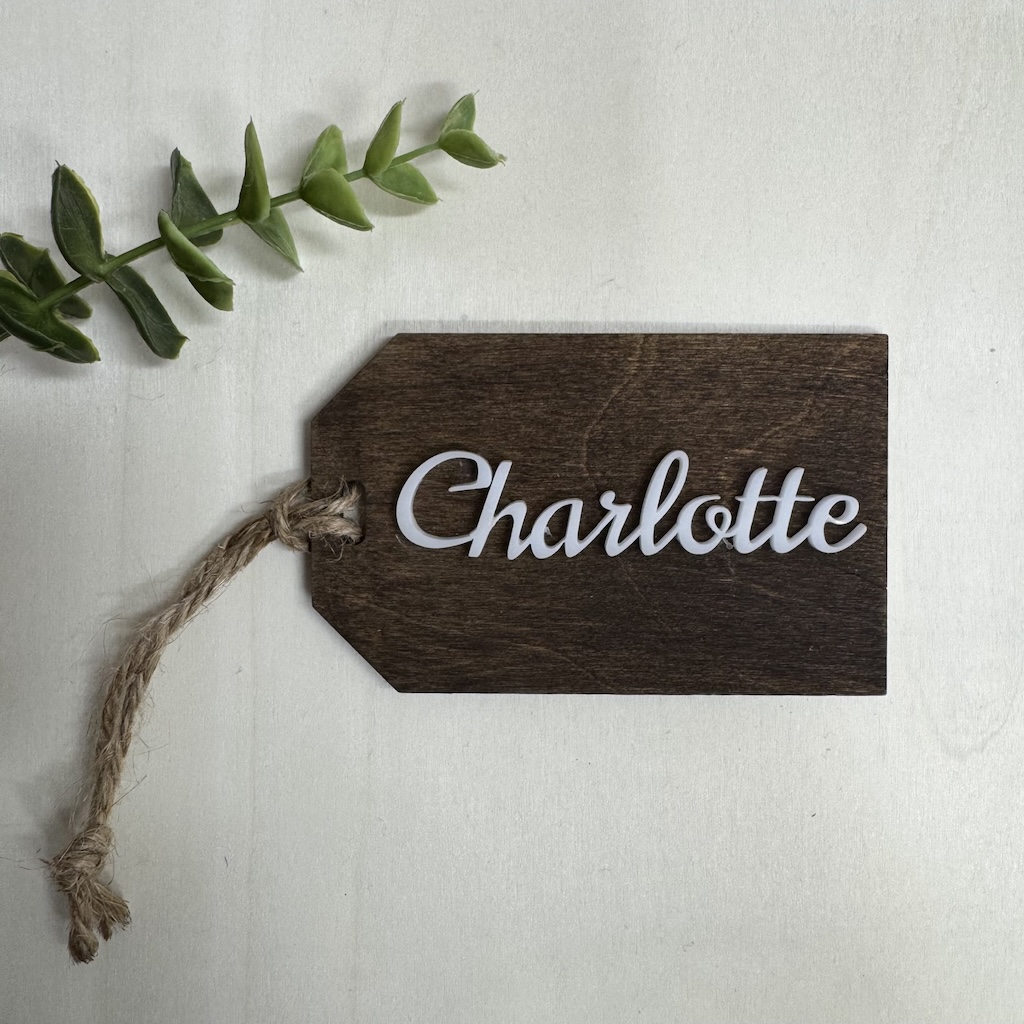 3D Personalized Stocking Wood Tag with Acrylic Name
