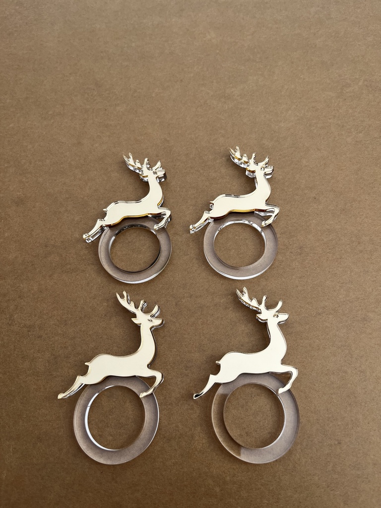 Christmas Napkin Ring, Reversible Deer Mirror Rose Gold and Gold, Set of 4 Pieces, 4.5 mm Thickness, Acrylic Mirror Gold/Rose Gold Accent 3 mm Thickness, DIY Decorations, Home Decor