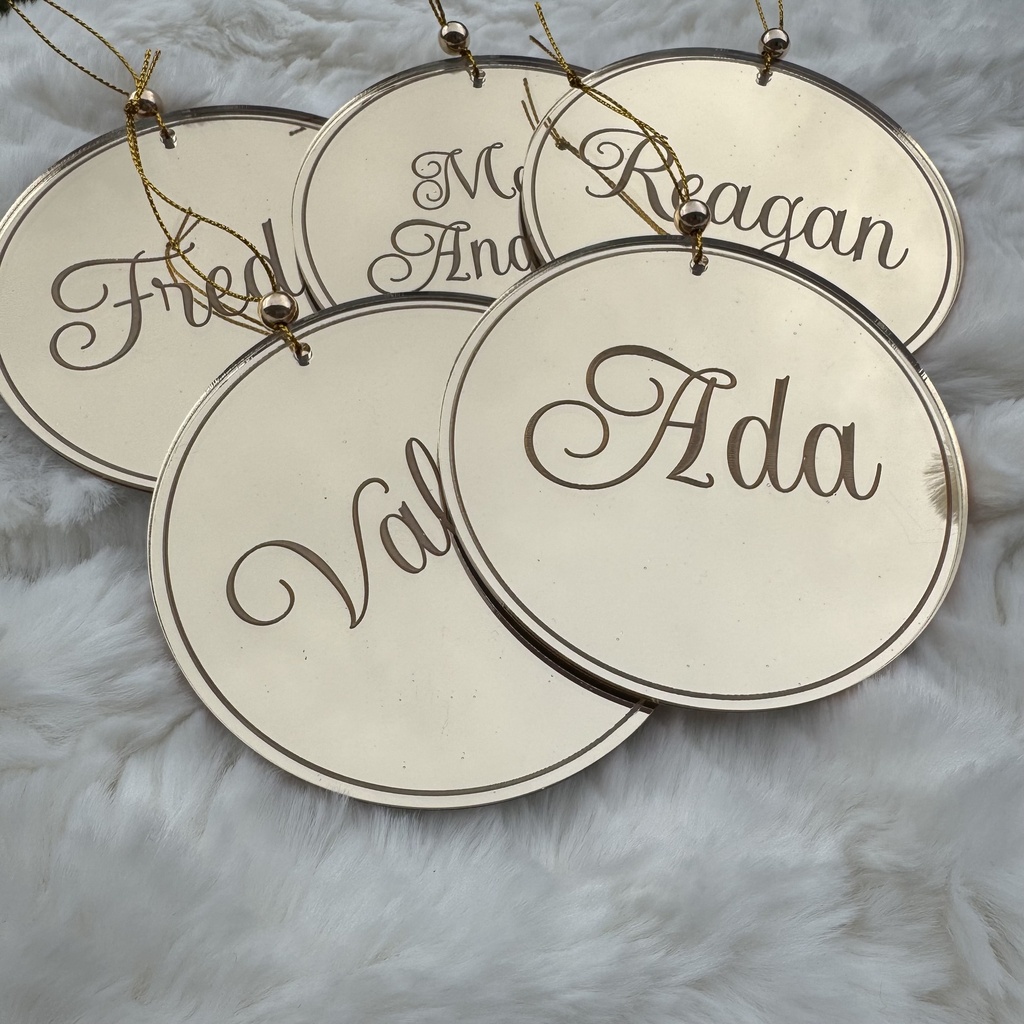 Personalized Christmas Ornament - Handcrafted, laser and engraving in Acrylic Mirror