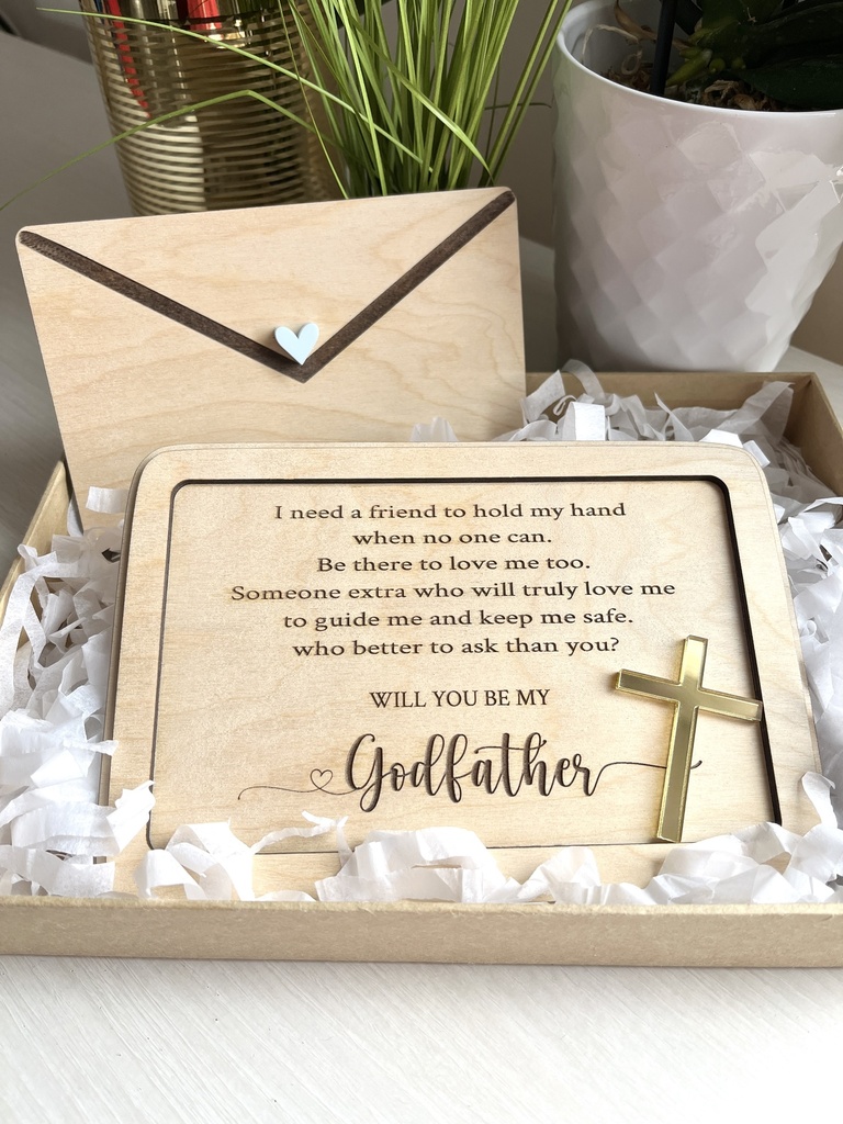 Wood and Engrave Godparents Proposal | Custom and engraved invitation