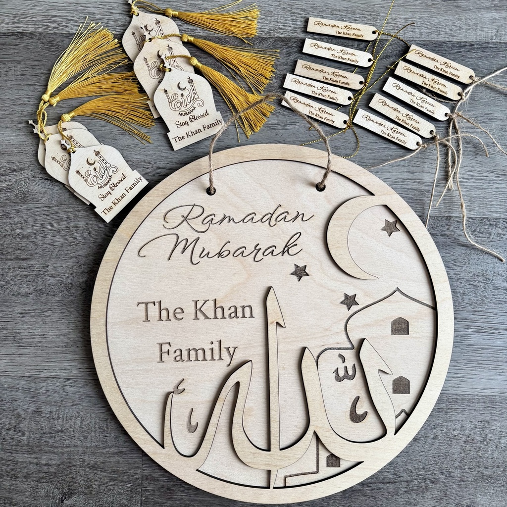 PERSONALIZED RAMADAN MUBARAK 2D SIGN DOOR, RAMADAN KAREEM TAGS AND EID MUBARACK PARTY FAVORS