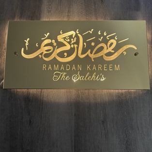 Backlit Ramadan Mirror Gold Acrylic Wall Sign