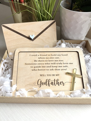 Wood and Engrave Godparents Proposal | Custom and engraved invitation