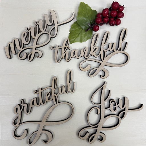 Set of 4 Wood christmas words for dinning setting