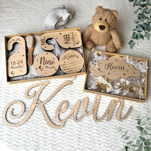 50 pieces in total - Personalized Newborn Wooden-Engraved Baby Kit Collection