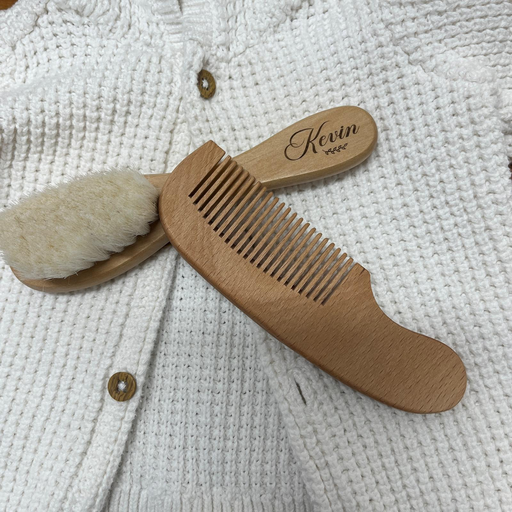 Baby brush and Baby Comb Set. Wooden, engraved and Personalized.